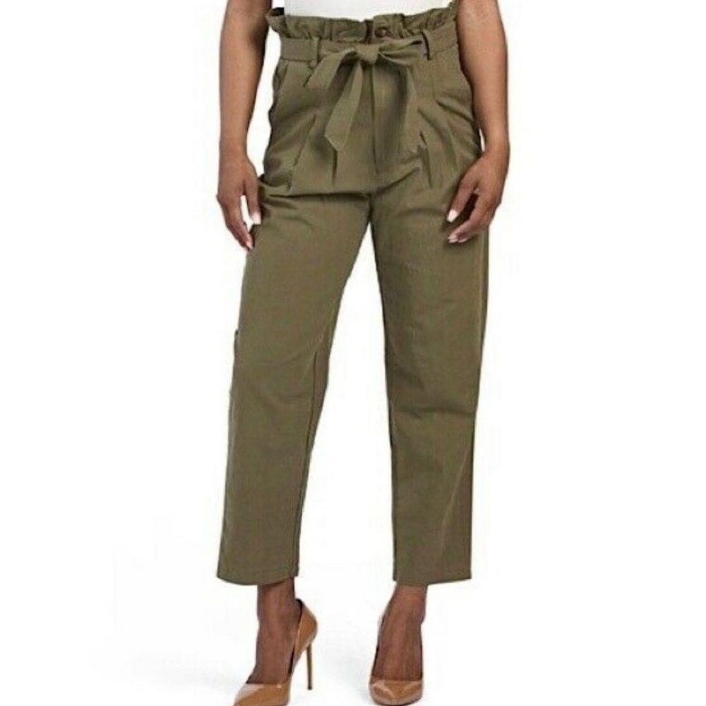 7 For All Mankind Olive Green High-Rise Cropped Paperbag Pants M